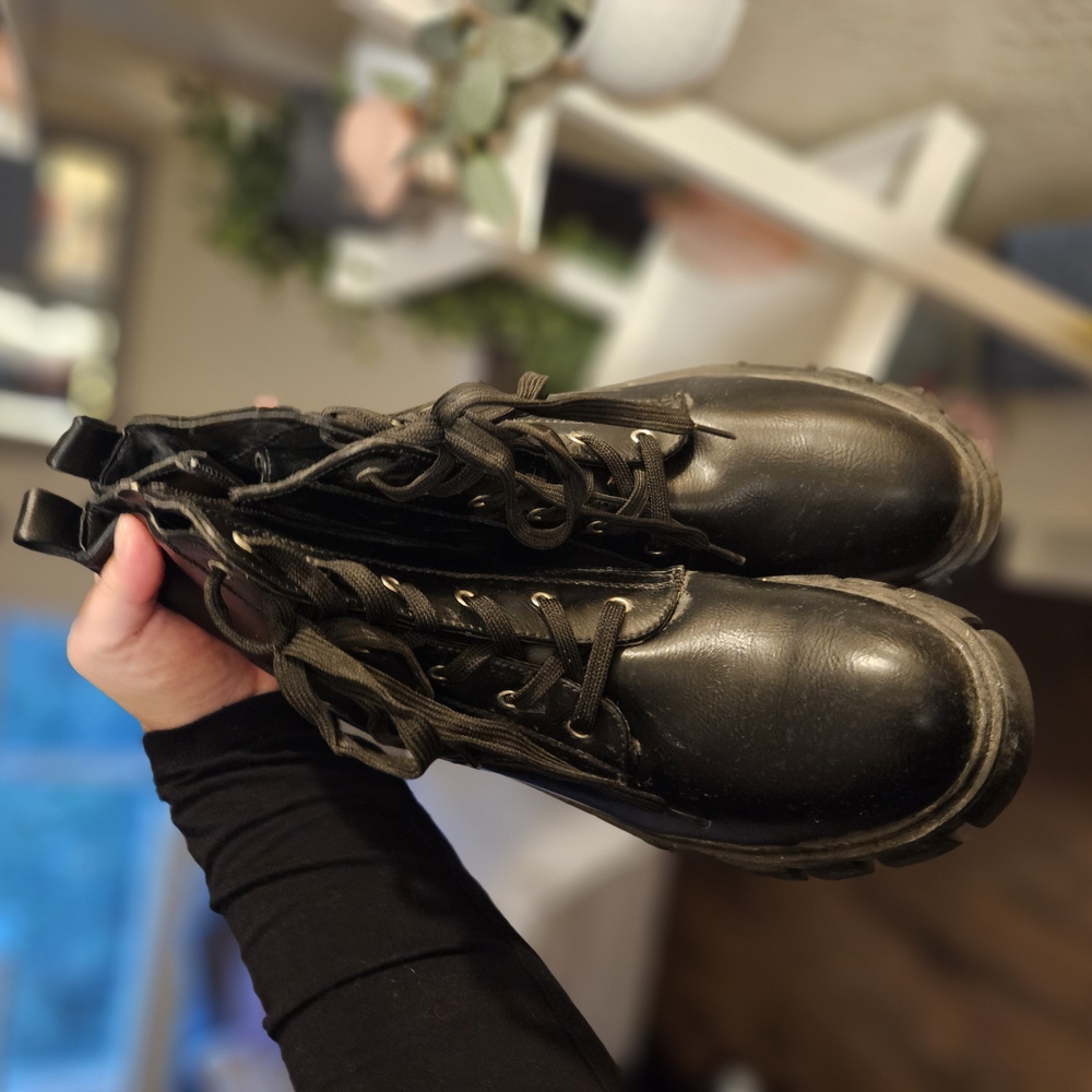 Black Leather Lace-Up Boots